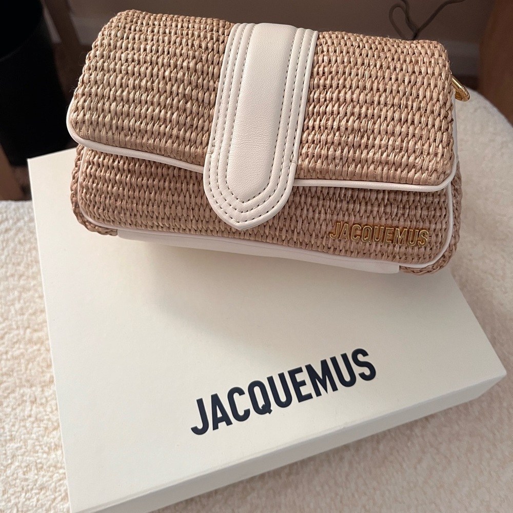 Jacquemus le petit bambimou ivory/natural raffia bag.